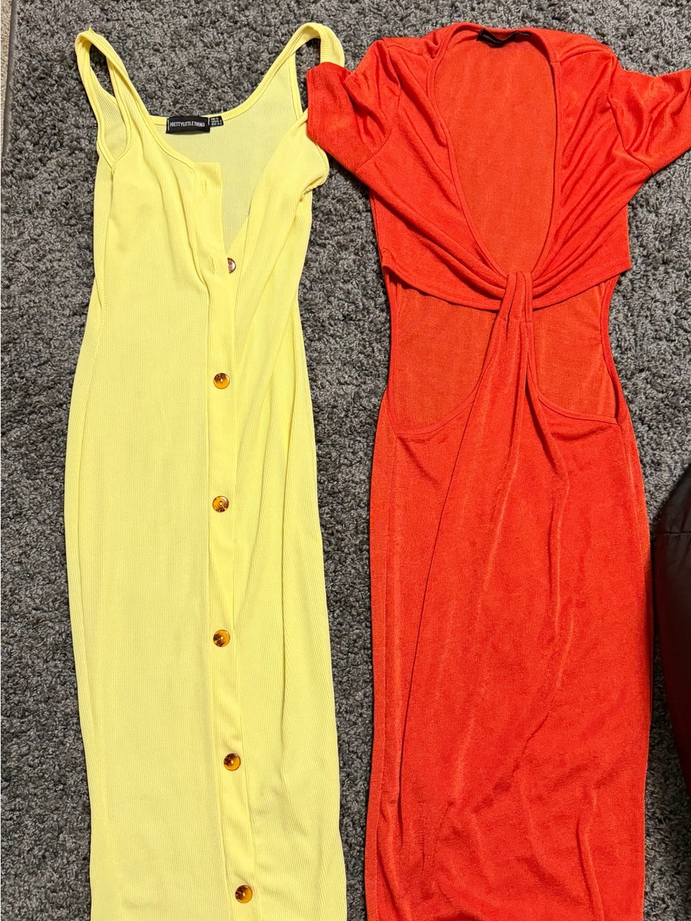 PLT Yellow Button-Front Ribbed Midi Dress